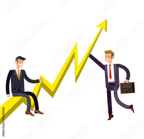 Vector detailed character businessman climbed the growing schedule