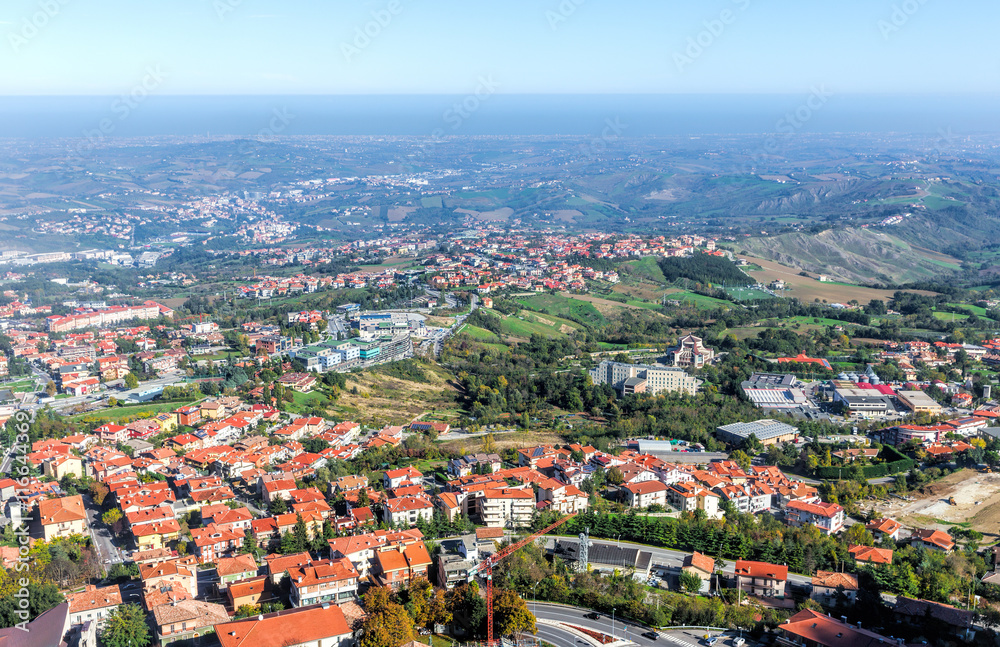 Aerial view of San Marino and the Apennine Mountain