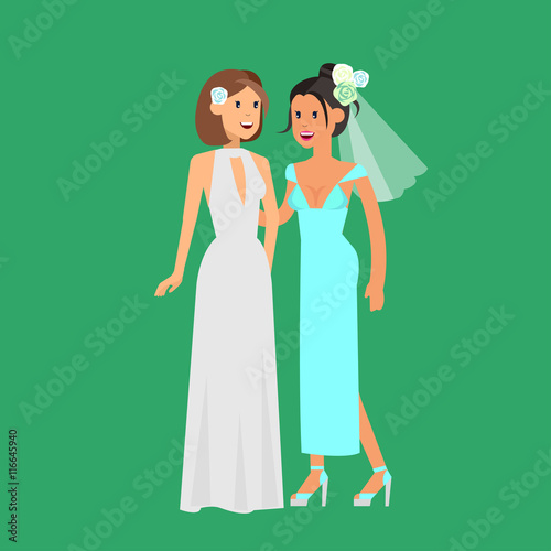 Nontraditional family. Happy cute wedding gay and lesbian