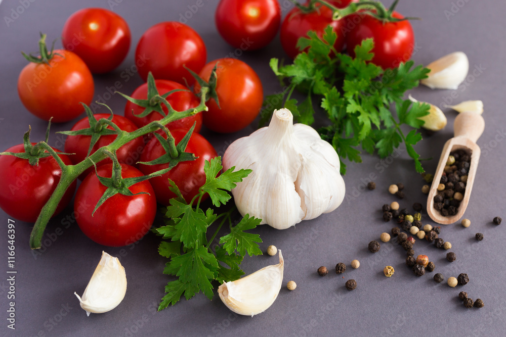 Parsley, garlic, tomatoes and spices Parsley, garlic, tomatoes and spices