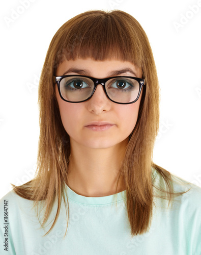 Obraz na płótnie Funny girl in very strong glasses w salonie