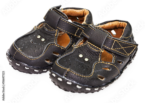 Dark leather sandals for children