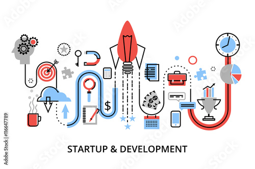Modern flat thin line design vector illustration, concepts of startup project, business strategy and innovation development, for graphic and web design