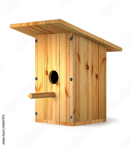 Wooden homemade birdhouse for birds.