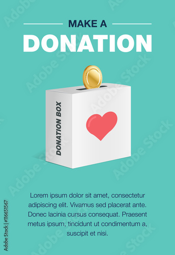 Charity and donation poster set. Flat design. For background and invitation card. Brochure layout template in A4 size. Vector illustration of the donation box for coins.