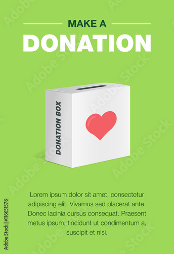 Charity and donation poster set. Flat design. For background and invitation card. Brochure layout template in A4 size. Vector illustration of the donation box for coins.
