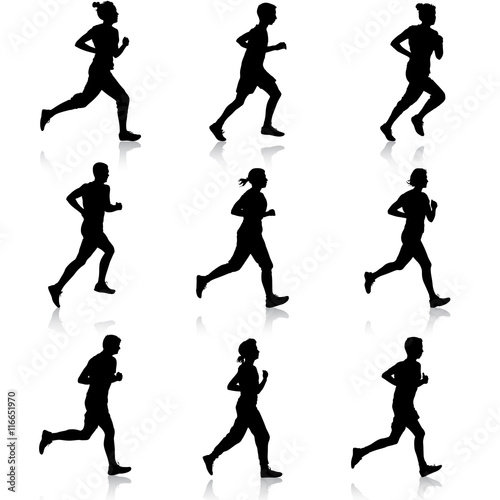 Set of silhouettes. Runners on sprint, men. vector illustration. © Arrows