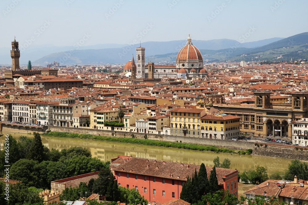 Panoramic view from Piazzale Michelangelo to Florence city center, Italy