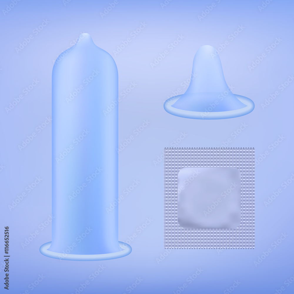 Latex condom without pack, rolledup condom and condom grey package