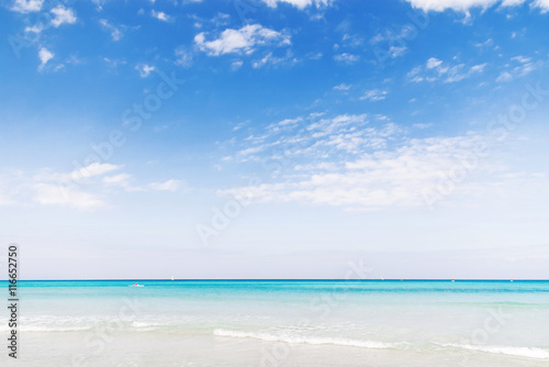 Fototapeta Naklejka Na Ścianę i Meble -  Soft wave of Caribbean sea on sandy Varadero beach. Summer peaceful background. Cuba.