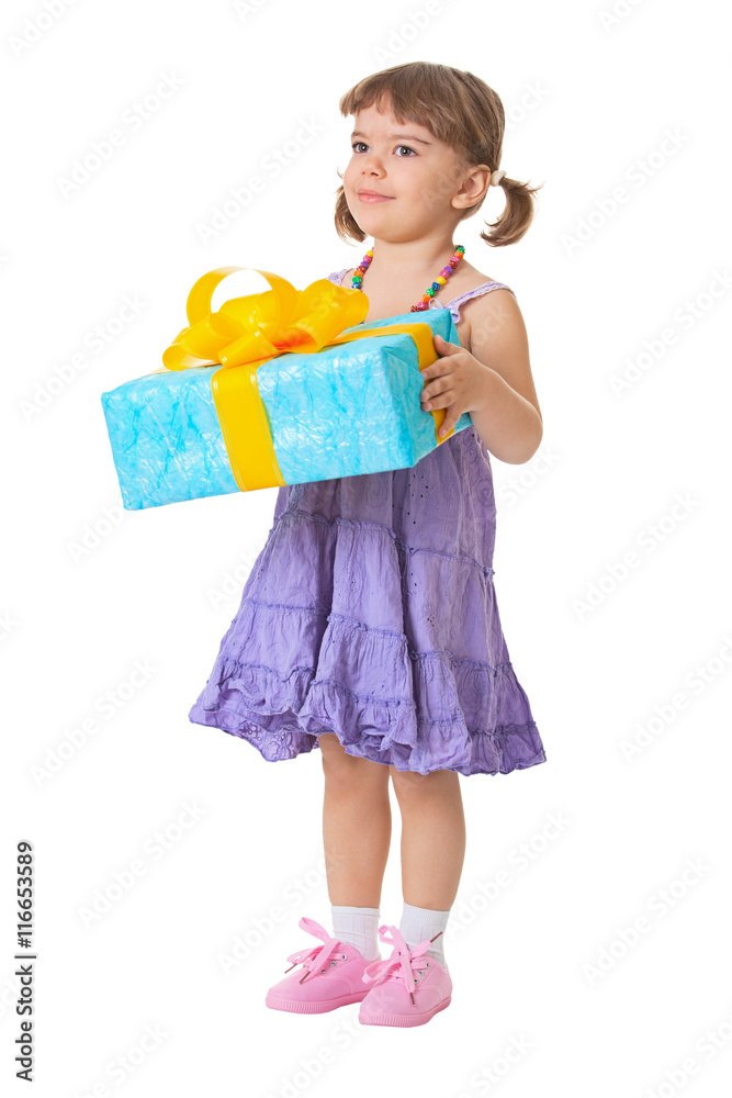 Little girl holding a gift - birthday Little girl holding a gift - birthday