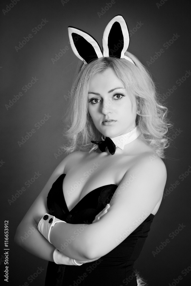 Monochrome portrait of a girl - rabbit Monochrome portrait of a girl - rabbit
