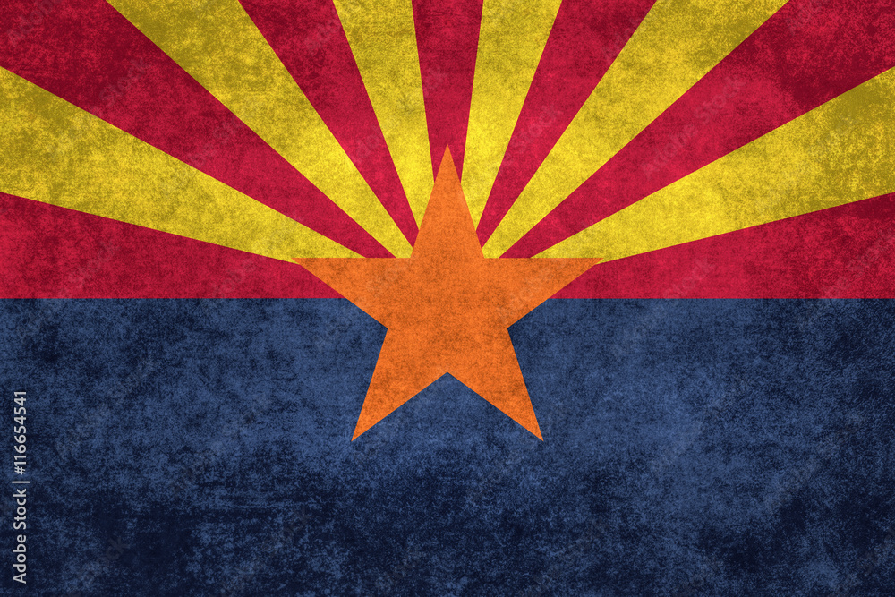 Naklejka premium Arizona state flag with vintage retro style textures