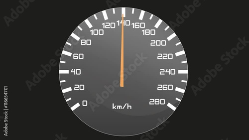 Video of isolated speedometer - tachometer - first accelerating to 270 km/ h, then it stays on this top speed and then it slow down to zero - to full stop