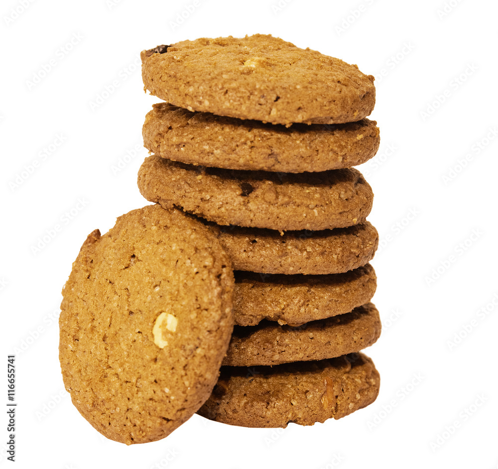 Cookies with nuts and chocolate on white Cookies with nuts and chocolate on white