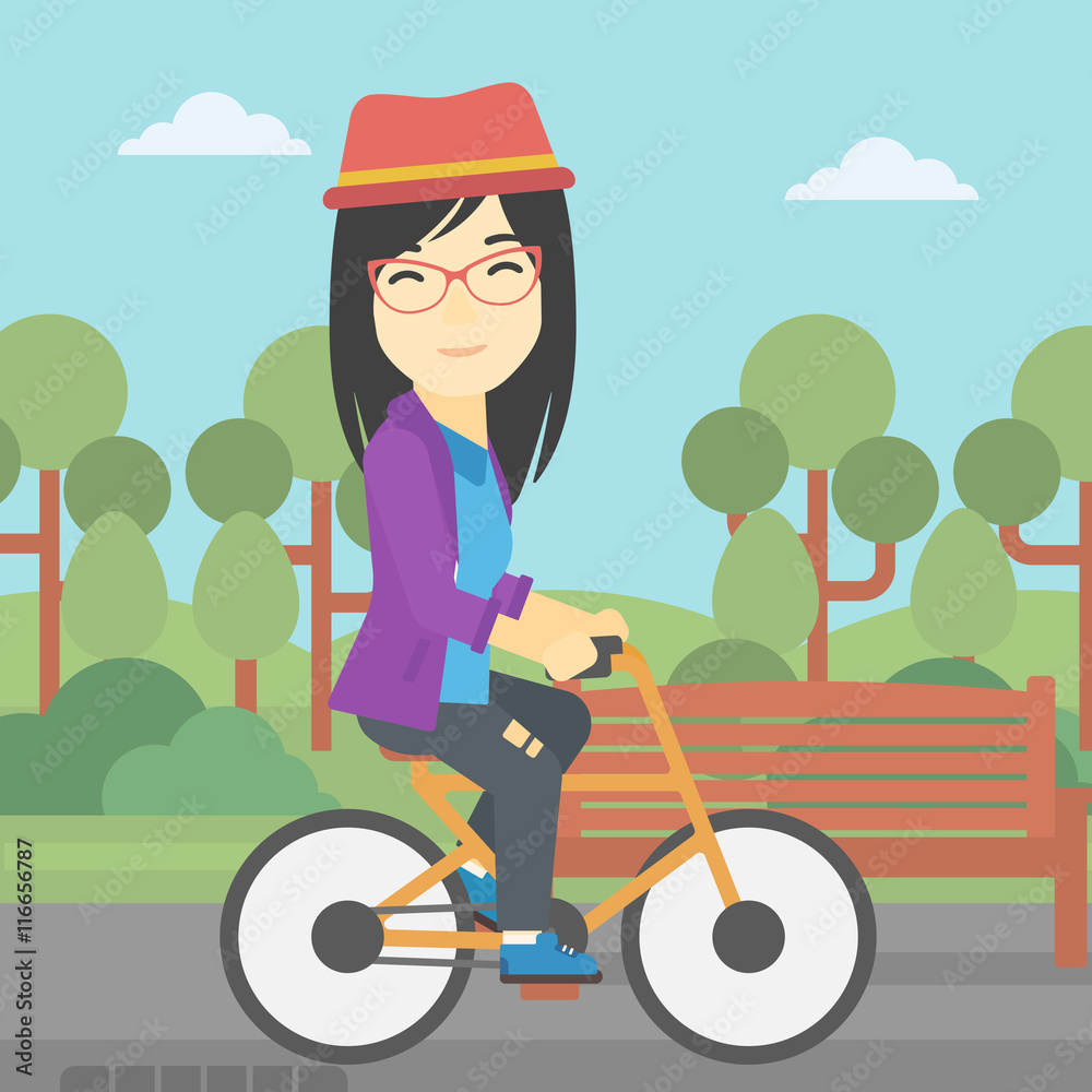 Woman riding bicycle vector illustration.