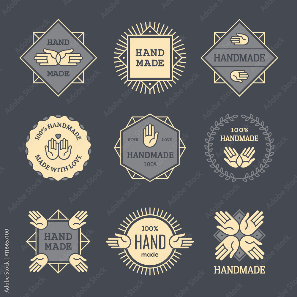 Outline handmade labels set on dark background