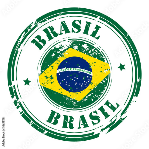 Brazil postal grunge stamp, isolated on white background, vector illustration.