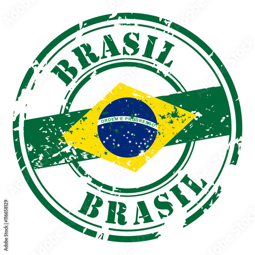 Brazil postal grunge stamp, isolated on white background, vector illustration.