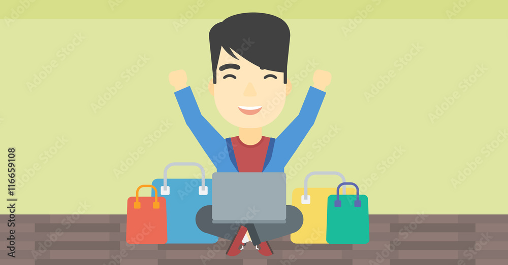 Man shopping online using his laptop. Man shopping online using his laptop.
