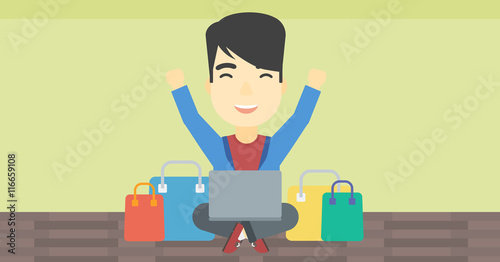 Man shopping online using his laptop.