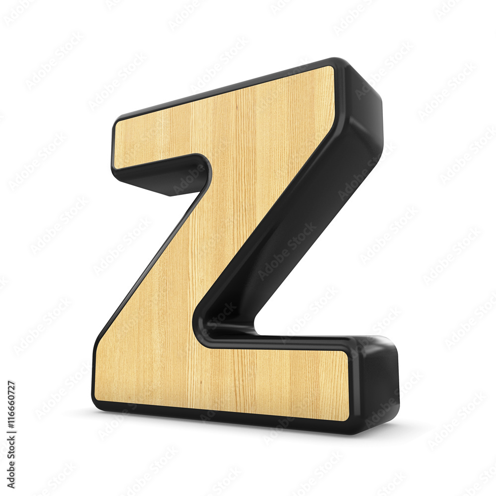 3d wood and black plastic material Z letter isolated white backg 3d wood and black plastic material Z letter isolated white backg