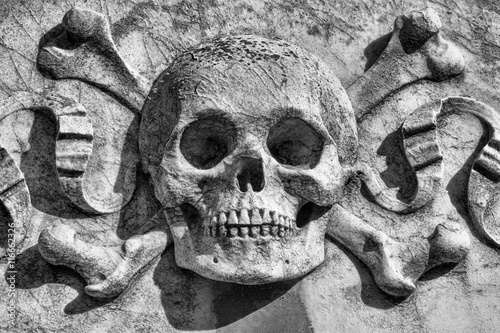 Skull and bones made of stone