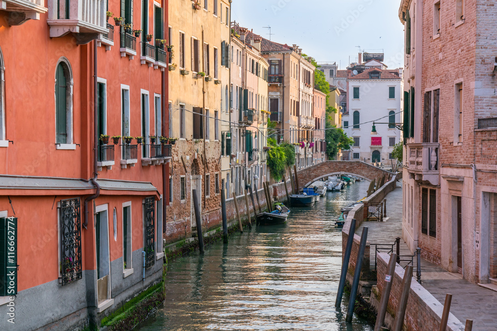 Morning along Venice, Italy canal