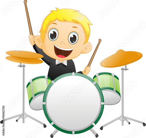 cute Little boy playing drum