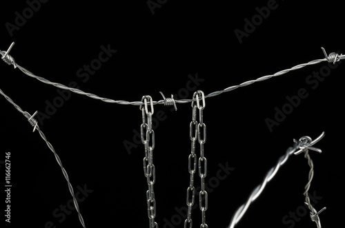 Barbed wire and chain