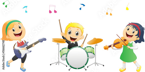 Illustration of kids playing music instrument
