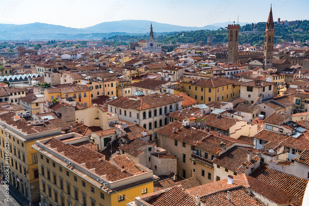 City for Florence, Italy with Basilica of Santa Croce in the dis