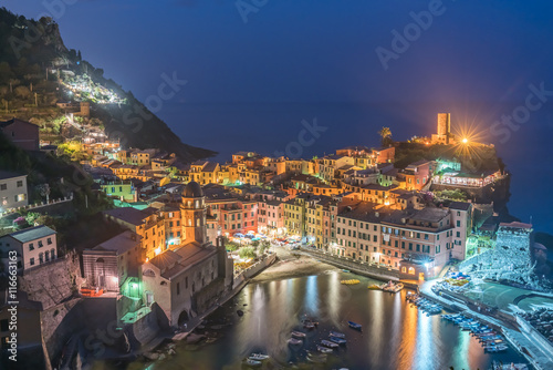 Vernazza, Italy along the Cinque Terre at Night
