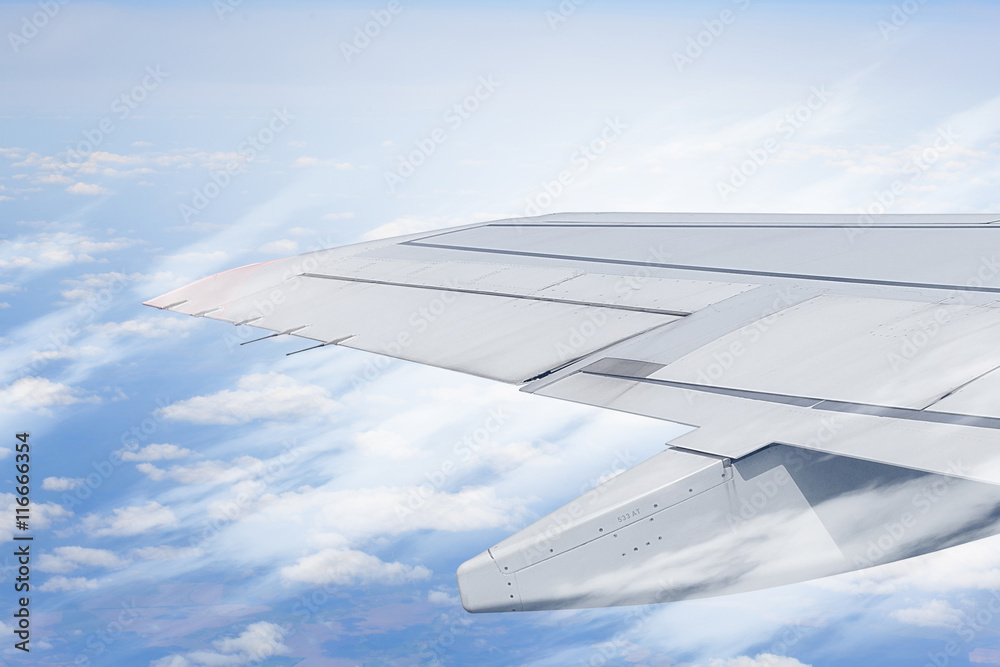 Airplane wing out of window . Mixed media Airplane wing out of window . Mixed media