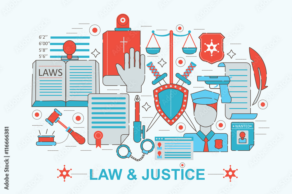 Modern Flat thin Line design Law and justice concept for web banner website, presentation, flyer and poster.