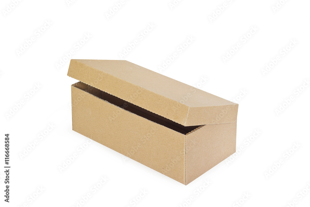 Opened cardboard box isolated on white background