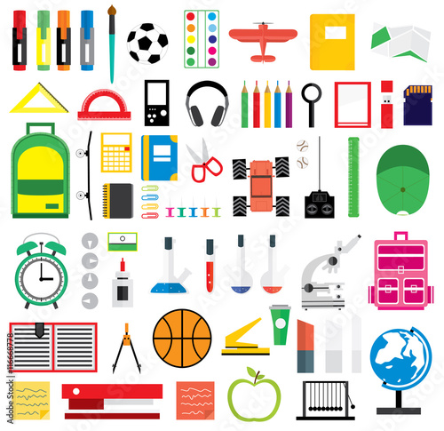 Set of school supplies. Vector illustration.