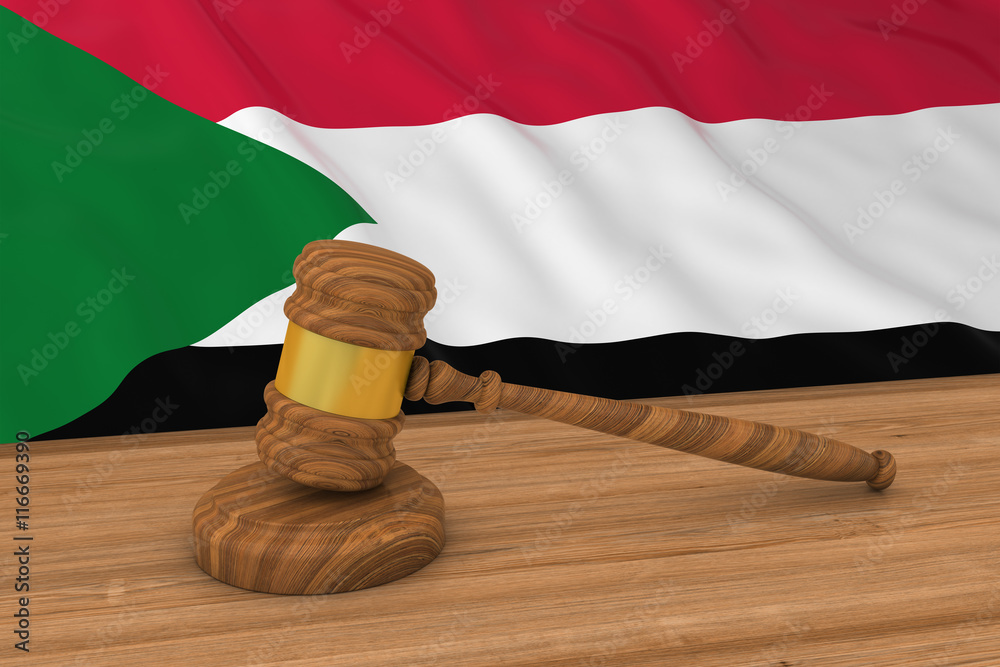 Sudanese Law Concept - Flag of Sudan Behind Judge's Gavel 3D Illustration