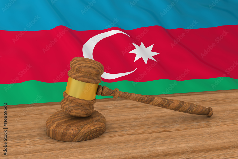 Azerbaijani Law Concept - Flag of Azerbaijan Behind Judge's Gavel 3D Illustration