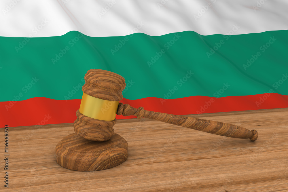 Bulgarian Law Concept - Flag of Bulgaria Behind Judge's Gavel 3D Illustration