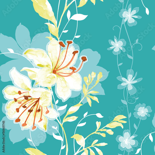 Fototapeta Naklejka Na Ścianę i Meble -  Vivid repeating floral - For easy making seamless pattern use it for filling any contours