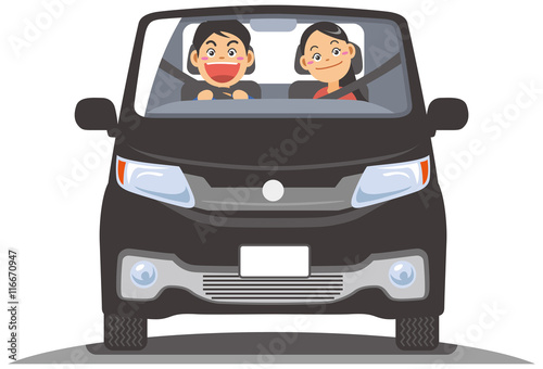 自動車でドライブするカップルのイメージイラスト