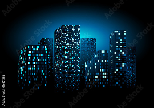 Night City Skyline - Background Illustration, Vector