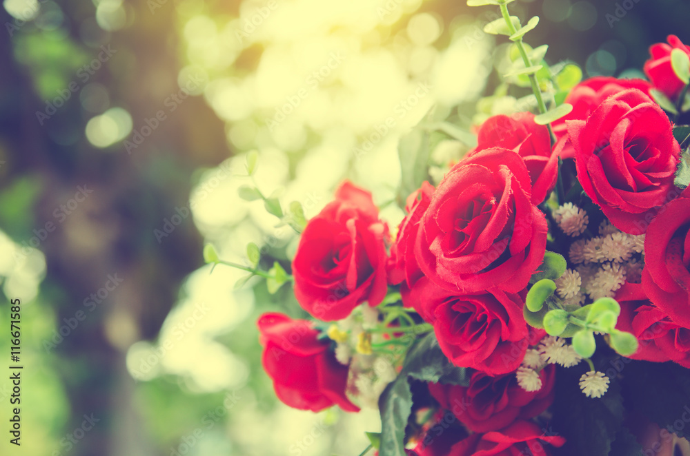 bunch of red rose flower on table with nature blur background bunch of red rose flower on table with nature blur background