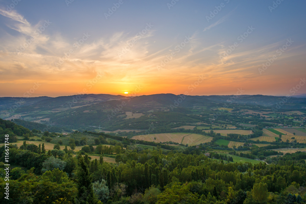 Todi (Umbria, Italy) - Landscape with sunset