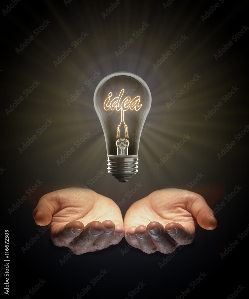 Conceptual floating light bulb idea powerful inspirational motivational  business man hands Stock Photo | Adobe Stock