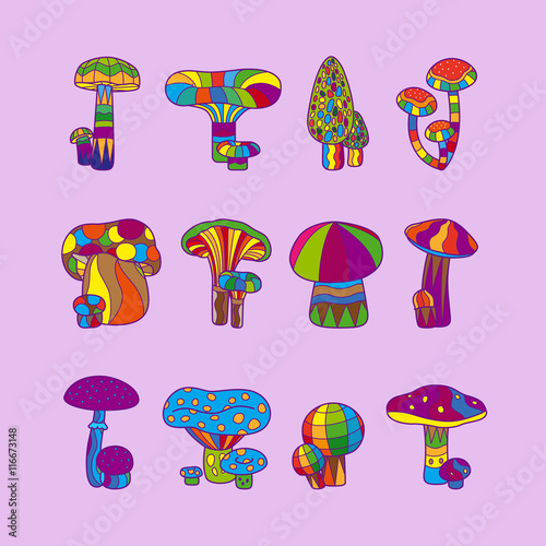Psychedelic mushrooms or hallucinogenic fungus vector illustration