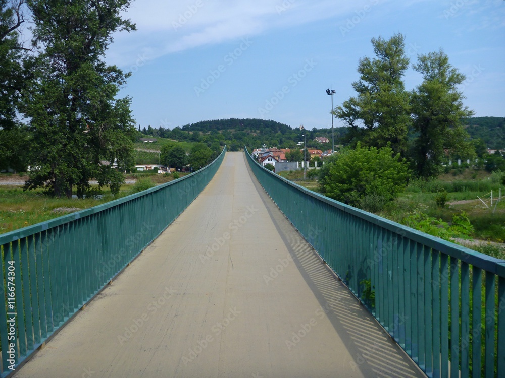 pedestrian bridge with green railing