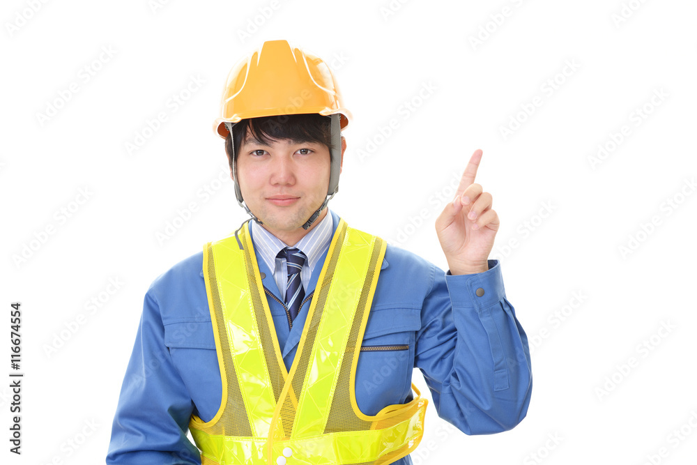 指示する笑顔の労働者 指示する笑顔の労働者