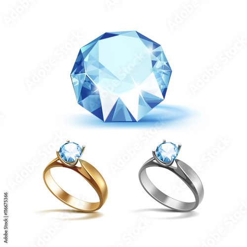Gold and Siver Engagement Rings with Light Blue Shiny Diamond